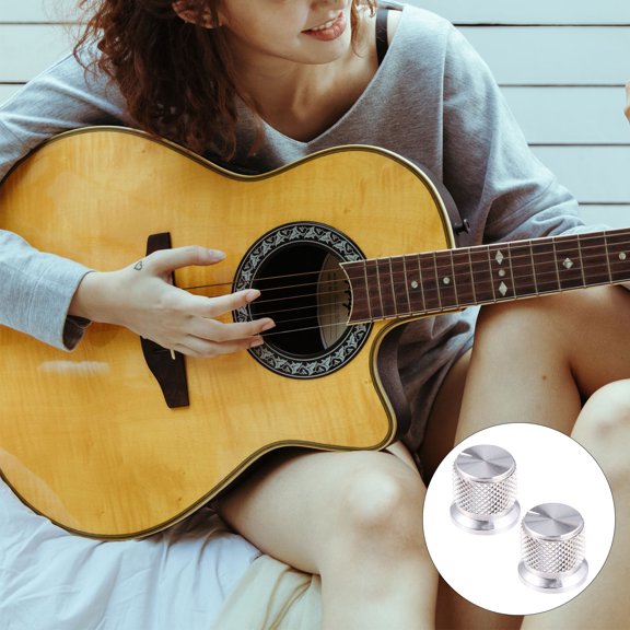 WEUVEB 2Set Electric Guitar Tone Replacement Knob Silver Knurled For Guitar Effect Performance