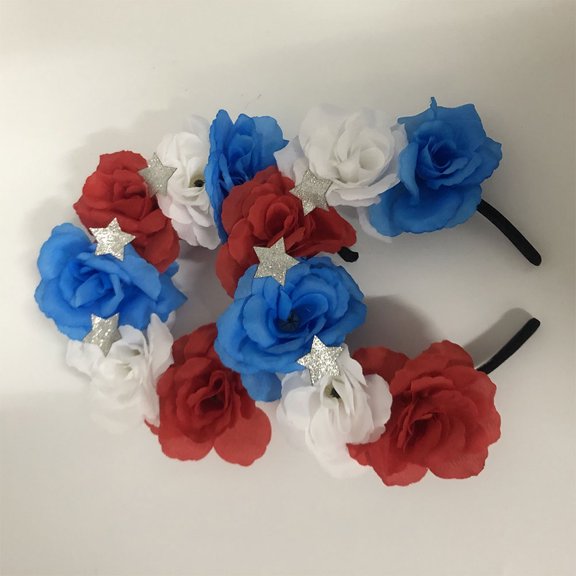 WEUVEB 2Pcs Assorted Color Rose Hair Hoops Us Independence Day Headbands Elegant Party Supplies