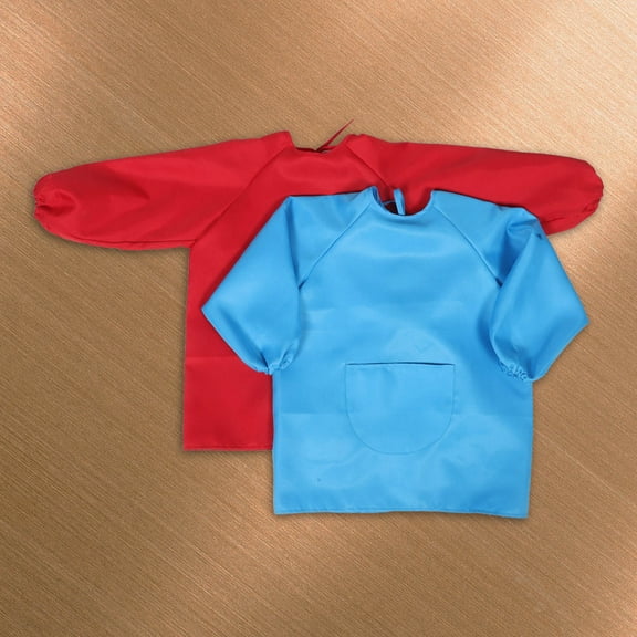 WEUVEB 2pcs Childrens Long Sleeve Waterproof Bib in Assorted Color for Painting and Crafting Activities