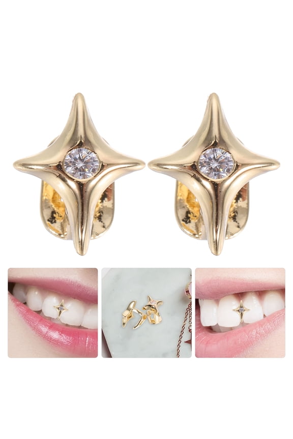 Golden Star Tooth Grill Set, 2-Piece Metal Teeth Jewelry for Stylish, Trendy Fashion Accessories and Decor