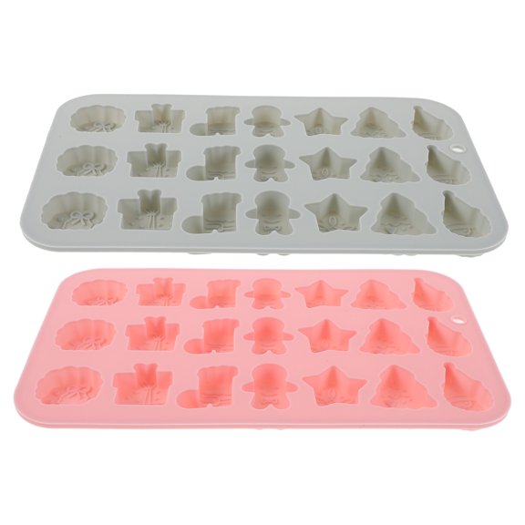 WEUVEB 2pcs Mini Christmas Baking Molds: 21 Cavity 3D Xmas Tree Santa Gingerbread Man Wreath, Boot Non-Stick Bakeware for Cookies & Chocolate