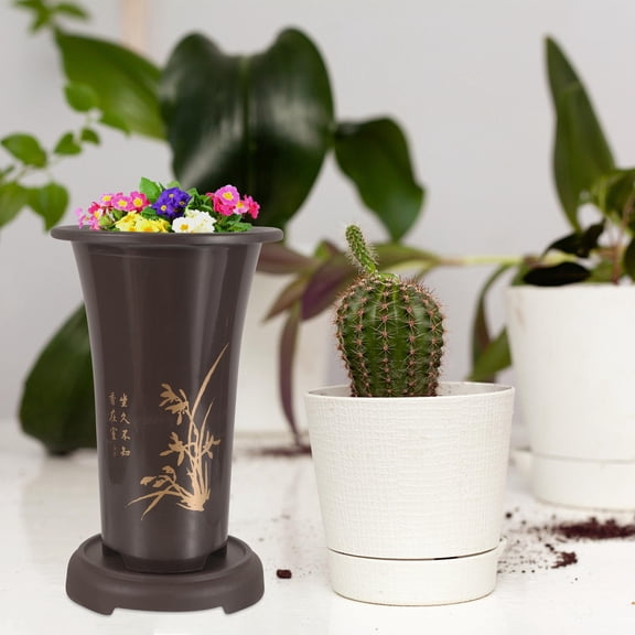 WEUVEB 2sets Plastic Pots With Tray Flower Planters Efficient Drainage Airflow Modern Design For Home Office Greenery