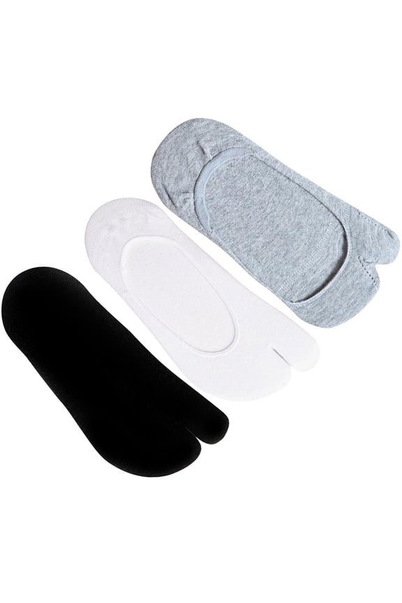 3 Pairs Toe Socks Big Toe Separated Design Cotton Non-slip Breathable for Women and Men Black Grey White