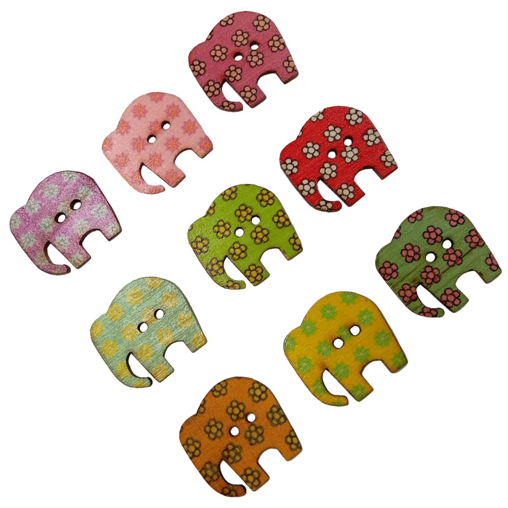 WEUVEB 30Pcs Assorted Color Wood Craft Buttons Elephant Design for ...