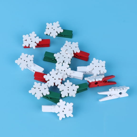 WEUVEB 30Pcs Photo Pins Christmas Wooden Clips with Lifelike Patterns for Decorating