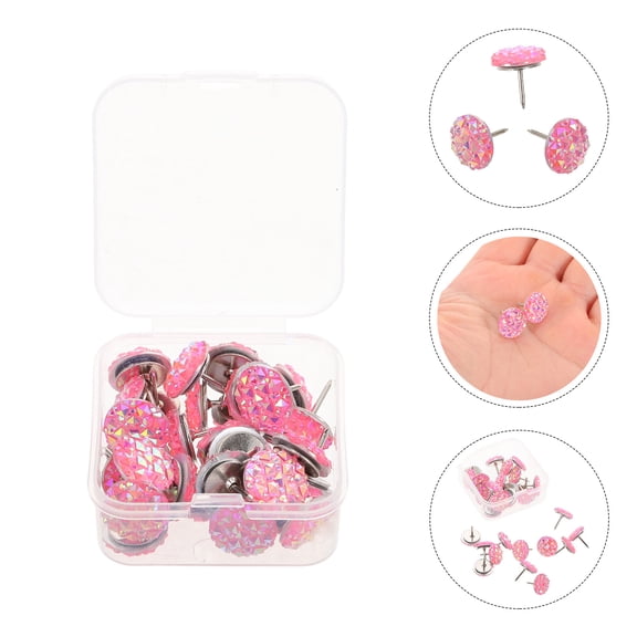 WEUVEB 30Pcs Compact Pink Thumb Tacks Rhinestone Push Pins for Office Organization