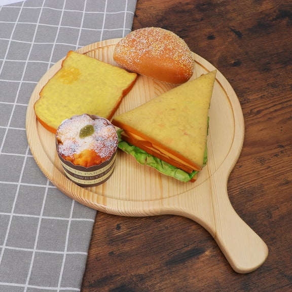 WEUVEB Serving Tray with Handles for Pizza Breads Pastry Rustic Wood Plate Khaki 1Set 11 inch