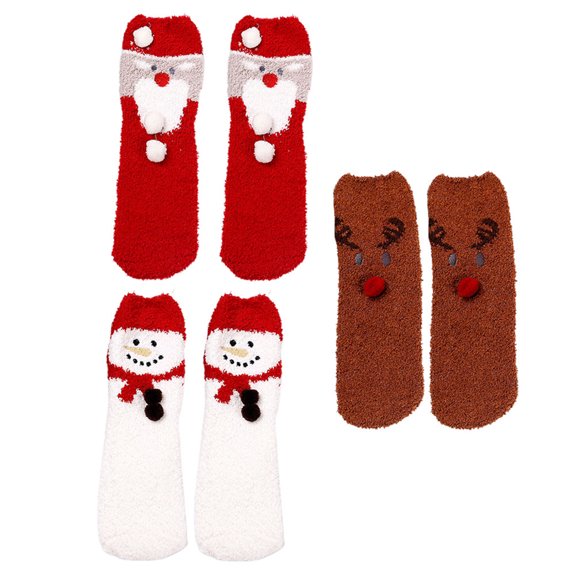 WEUVEB Christmas Cozy Socks Stockings, 3 Pairs Soft Polyester Holiday Socks for Men, Women & Kids Winter Warm Footwear