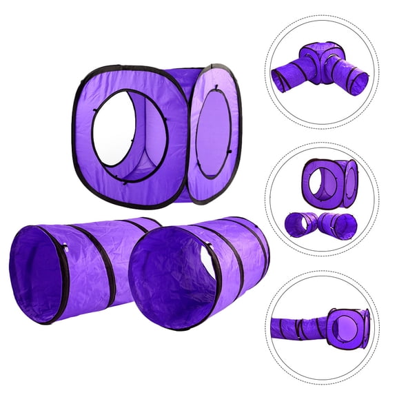 WEUVEB 3Pcs Foldable Purple Cat Tube with Tear Resistant Polyester and Sturdy Steel Frame