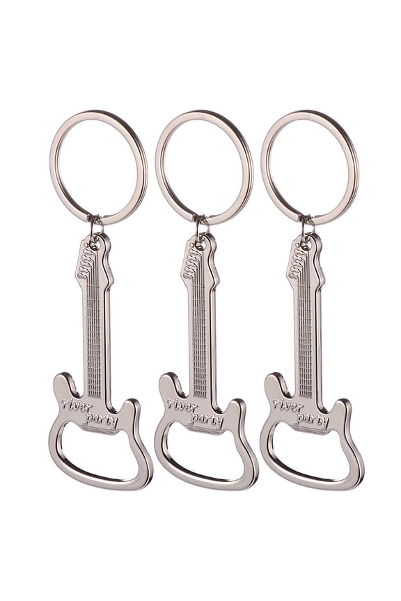 Guitar Keychain Metal Silver 3Pcs