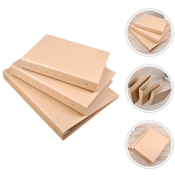 WEUVEB 3Pcs Kraft Paper Binder Folder Notebook Cover in Khaki with Easy Loose Leaf Ring Opening