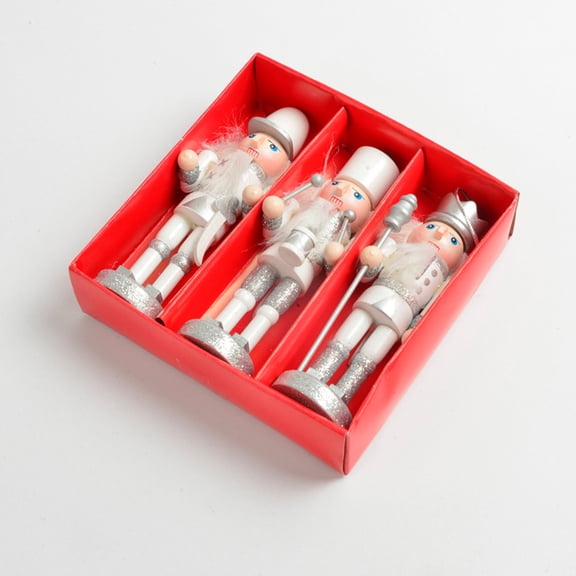 WEUVEB Plated Silver Wooden Nutcracker Ornament for Xmas Hanging Decor 3Pcs