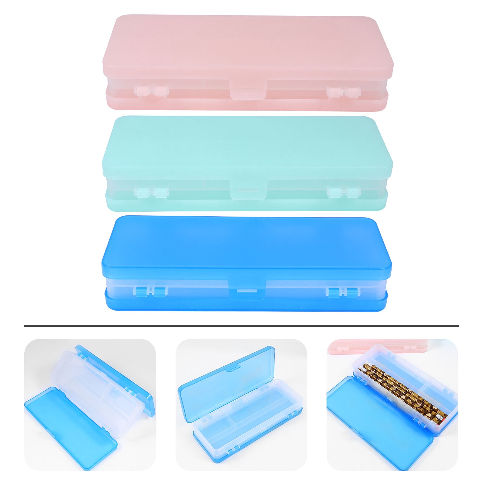 Pink Color Pencil Box WEUVEB 3Set Pencil Box Pink And White Plastic Storage Double Sides ...