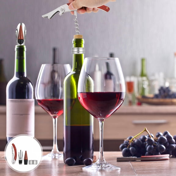 WEUVEB 3-Piece Wine Accessory Set with Ergonomic Corkscrew, Drip-Free Pourer, and Foil Cutter for Home Bar and Restaurant