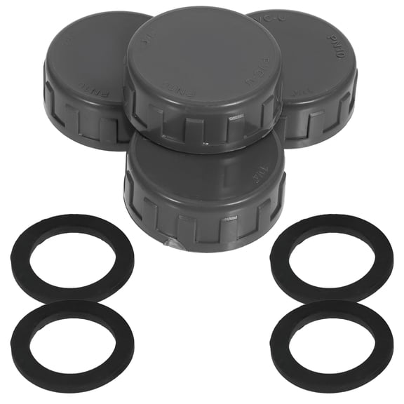 WEUVEB 4-Pack Grey PVC Threaded Pipe Caps for Plumbing Leak Prevention, Circular Pipe End Covers