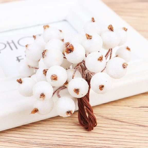 WEUVEB 400Pcs White Imitation Berry Picks Flexible Floral Wire for Handmade Gar and Holiday Decor