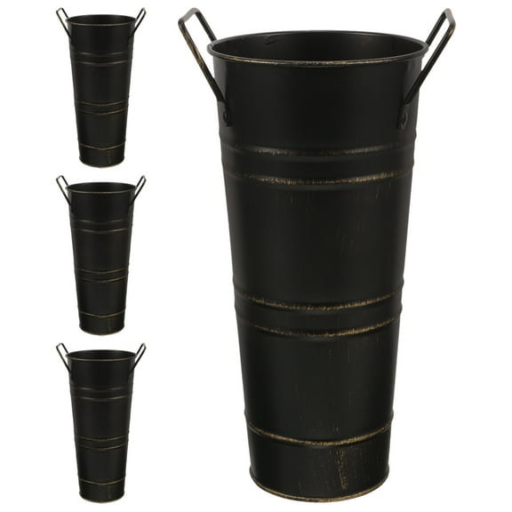 WEUVEB 4Pcs Black Galvanized Metal Flower Buckets with Handle Farmhouse Style for Table Centerpieces