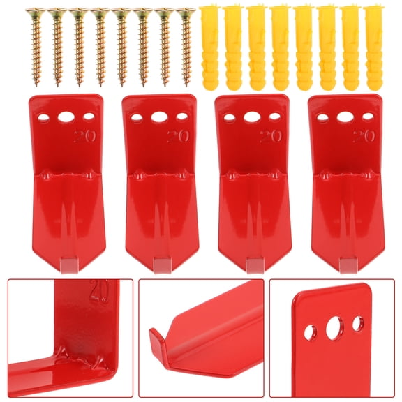 WEUVEB 4Pcs Fire Extinguisher Wall Hook Red Metal Mount Bracket for Convenient Home Installation