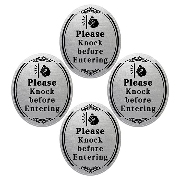 WEUVEB 4Pcs Knock Before Entering Door Sign Black Adhesive Sticker for Home and Office Use
