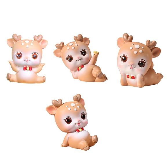 WEUVEB 4-Piece Brown Resin Deer Figurines Scratch Resistant for Decor and Home Display Accents