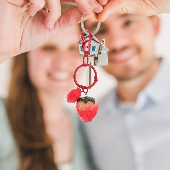 WEUVEB 4-Pack Strawberry Resin Keychain Charms, Cute Fruit Accessories for Phone, Purse, Backpack, and More