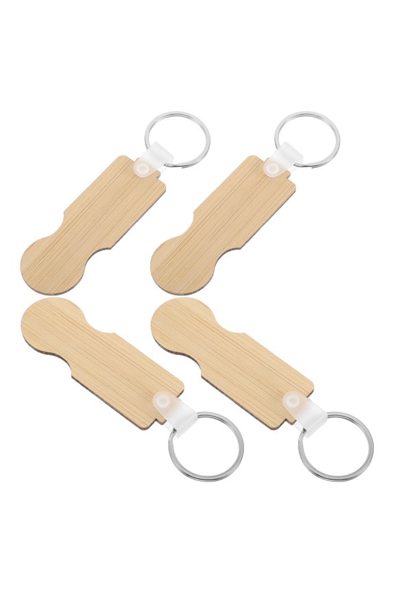 4pcs Bamboo Shopping Cart Tokens Keychain Set Portable Key Ring Multi Color for Grocery Shopping