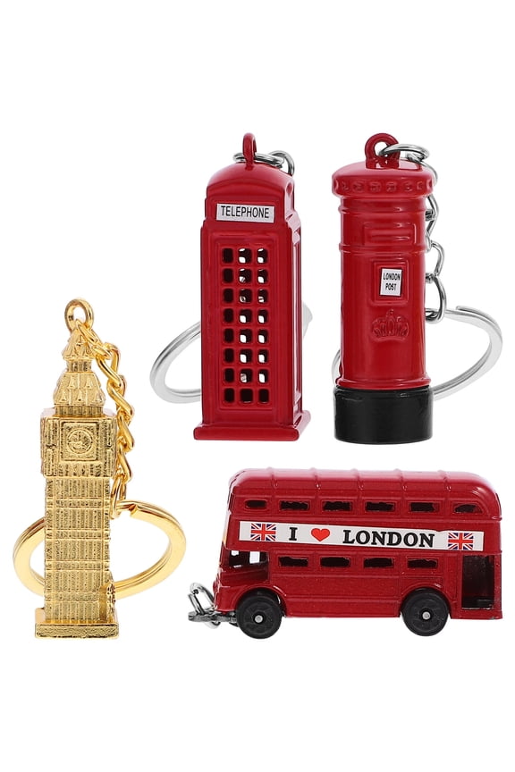 4pcs London Bus Keyring Multi Key Holder for Parents and Tourists