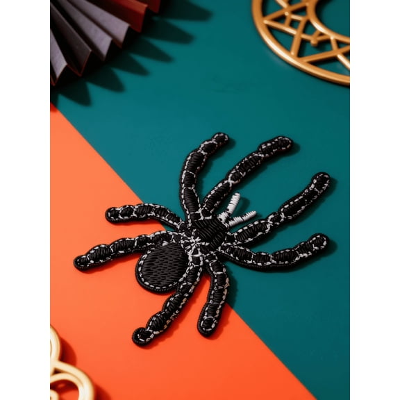 WEUVEB 5 Pcs Embroidered Spider Patch Black Fabric Applique for Tops Shirts