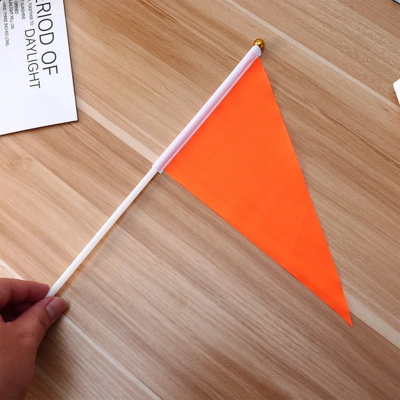 WEUVEB 50Pcs Portable Orange Triangular Hand Waving Flags Reusable Polyester Cloth for Parades and Events