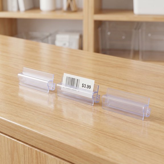 WEUVEB 50Pcs Transparent Wall Mount Label Clip with Heavy Duty Metal Bracket for Retail Aisle Signage