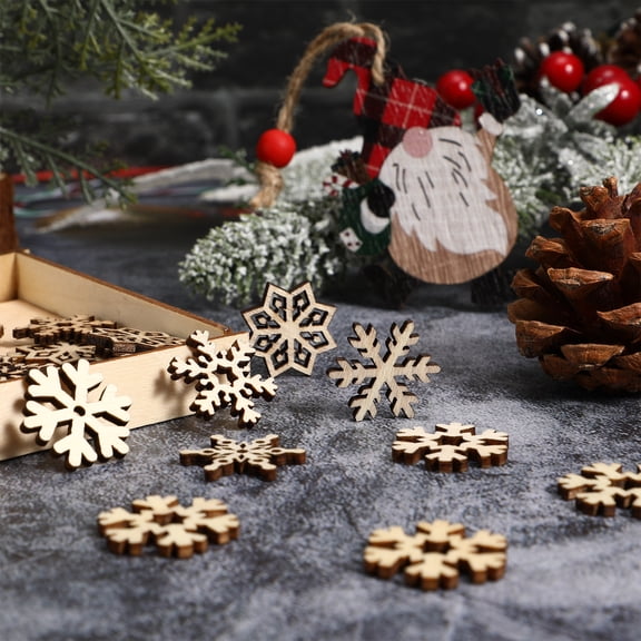 WEUVEB 50 Pcs Tiny Wooden Ornaments Beige Christmas Decorations Bulk Holiday Porch Accessories
