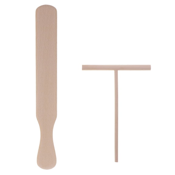 WEUVEB 5-Piece Wooden Crepe Spreader Set with Ergonomic Handle for Easy Pancake Flipping and Versatile Kitchen Cooking Tools