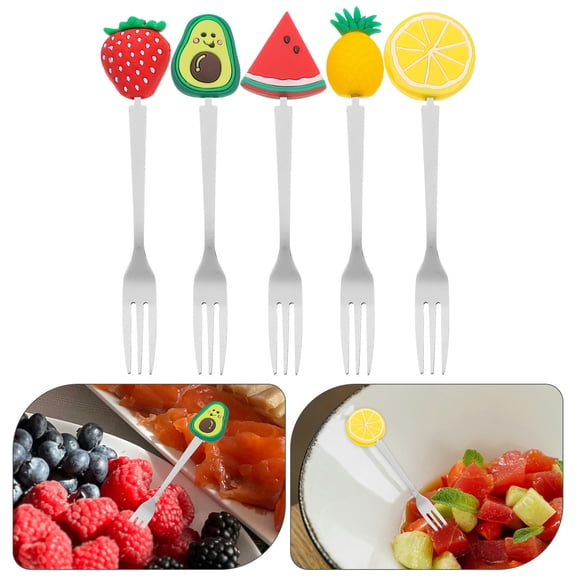 WEUVEB 5Pcs Cartoon Fruit Forks Stainless Steel Picks For Family Parties
