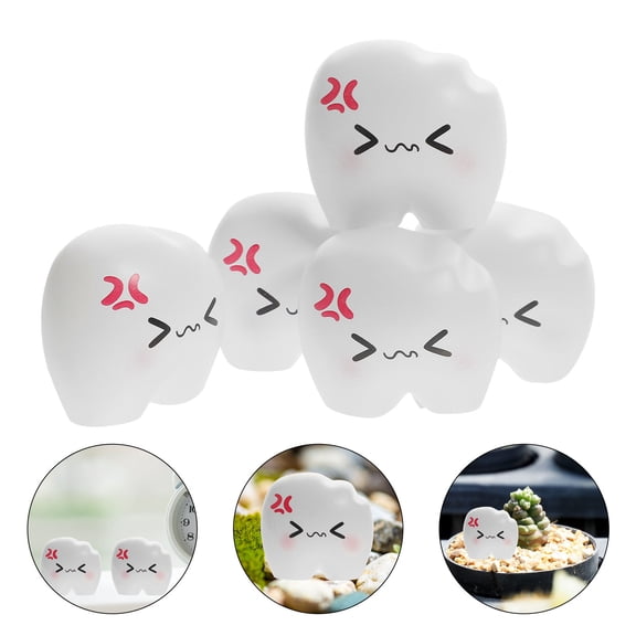 WEUVEB 5Pcs Cartoon Tooth Statue White Resin Figure for Miniature Garden