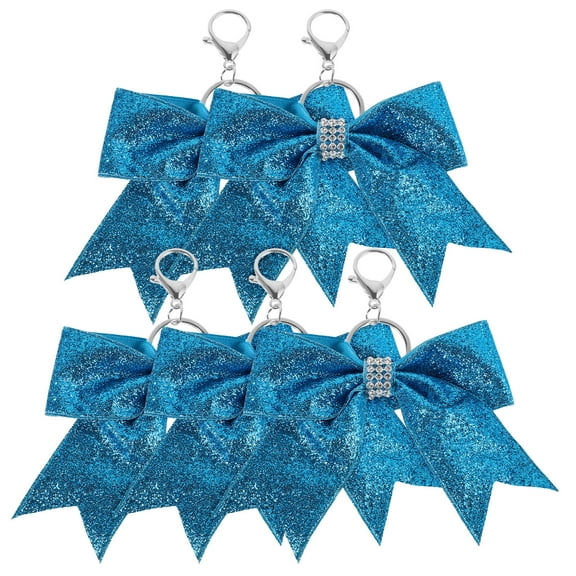 WEUVEB Cheerleader Inspired Blue Bow Keychain Stylish Rhinestone Accessory 5Pcs