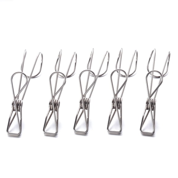 WEUVEB 5Pcs Clothing Clips Metal Clips for Hanging Clothes Silver Stainless Steel Hook Shape General Users