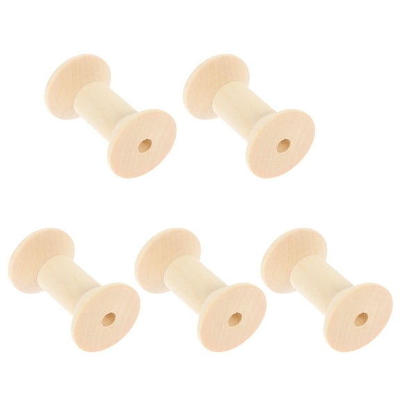 WEUVEB 5Pcs Natural Wood Sewing Thread Spools For Diy Craft Bobbins Brown 4.7X3Cm