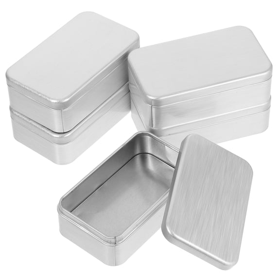 WEUVEB 5Pcs Plated Silver Metal Storage Box with Flip Lid and Brushed Finish for Coins Jewelry Craft Supplies