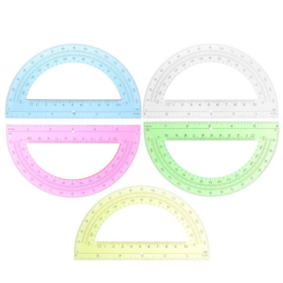 WEUVEB 5Pcs ABS Plastic Protractor for Drawing and Measuring with Assorted Color Design