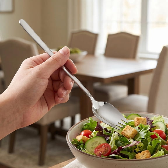 WEUVEB 5Pcs Reusable Metal Sporks with Rounded Tines for Gentle Serving of Soft Foods