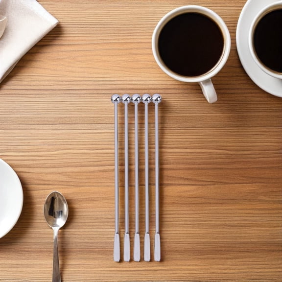 WEUVEB 5Pcs Stainless Steel Swizzle Sticks for Kitchen Bar and Restaurant Use Plated Silver