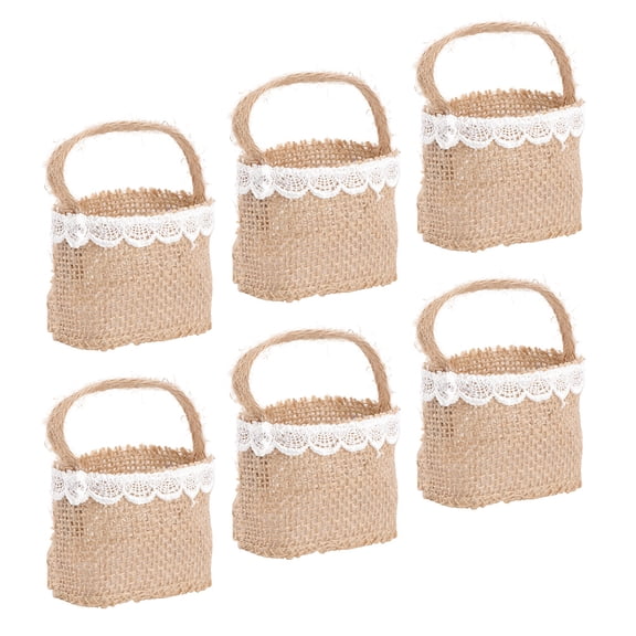 WEUVEB 6Pcs Natural Linen Burlap Baskets Handheld Storage Basket for Flowers and Fruits