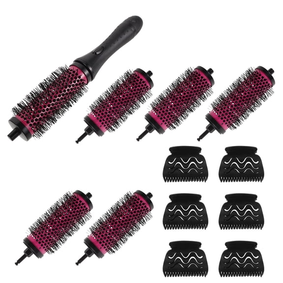 WEUVEB 6Pcs Ceramic Hair Roller Brush with Detachable Handle and Clips for Smooth Styling Pink