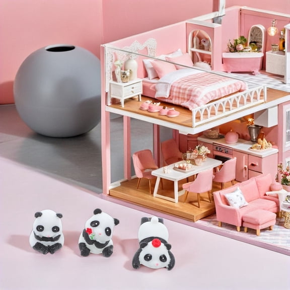 WEUVEB 6Pcs Cute Panda Miniatures Resin Figurine Decorative Ornaments for Desk Decor