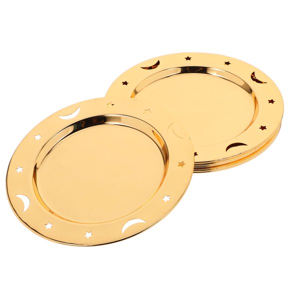 WEUVEB 6Pcs Golden Metal Serving Trays Set Vintage Design Zinc Alloy for Home Events and Parties