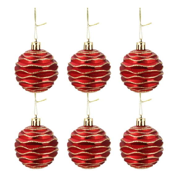WEUVEB Red Glass Mini Baubles Set of 6 Christmas Tree Ornaments Hanging Ceiling Holiday Decor