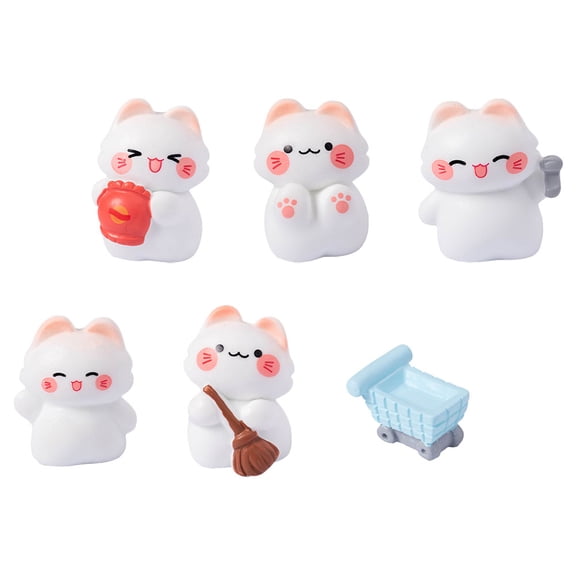 WEUVEB Set of 6 Tiny Resin Cat Figurines in Assorted Colors, Handcrafted Decorative Miniatures for Home and Office Decor