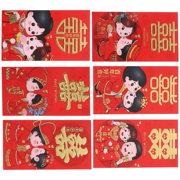 WEUVEB 6-Pack Assorted Color Wedding Lucky Money Envelopes Red Packets for Bride Groom Traditional Festive Party