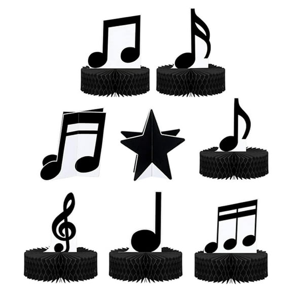 WEUVEB 8Pcs Music Notes Table Decoration with Honeycomb Base for Party Centerpieces Black Design