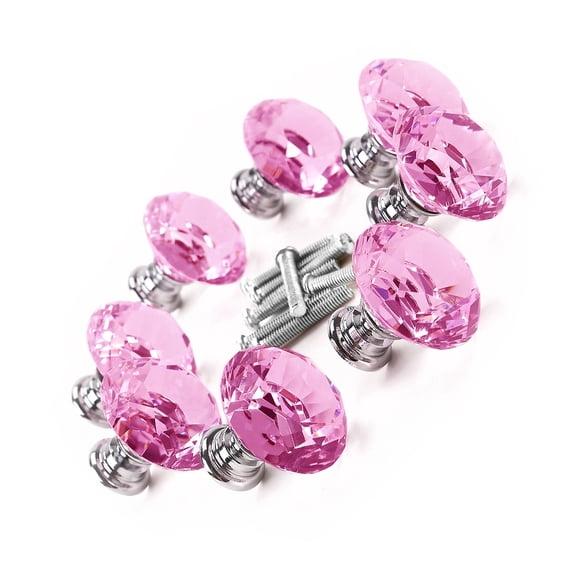 WEUVEB 8Pcs Pink Crystal Glass Drawer Pull Handles Durable Zinc Alloy for Cupboard Cabinets